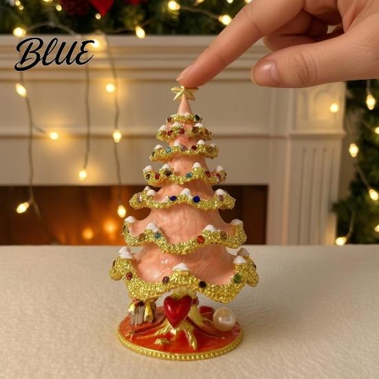 Holiday Gift for Women Christmas Tree Jewelry Box Enamel Inlay Alloy Organizer Luxury Metal Case Compact Decorative Ornament Dressing Table