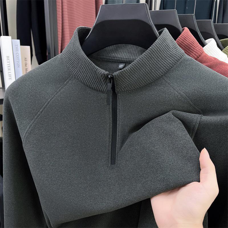 Men's Double-Sided Brushed Cationic Long-Sleeve Half-High Collar Zipper Sweatshirt