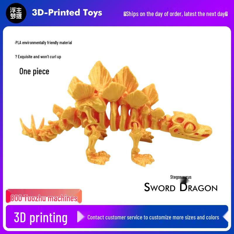 3D Printed Stegosaurus Dinosaur Skeleton Transforming Ornament Figure Gift Craft Toy