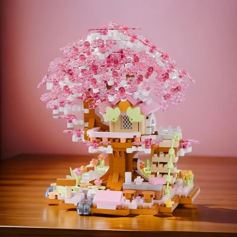 Neues Vier Jahreszeiten Kirschblütenblumenhaus Bausteine Mikropartikel Stein Montage Spielzeug für Kinder Erwachsene Heimdekoration