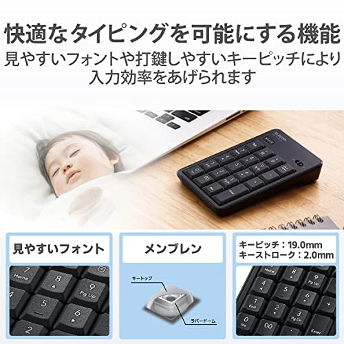 Elecom Numeric Keypad Bluetooth Quiet Design Antibacterial Compatible with Windows/Chrome OS/macOS Black TK-TBM023SKBK