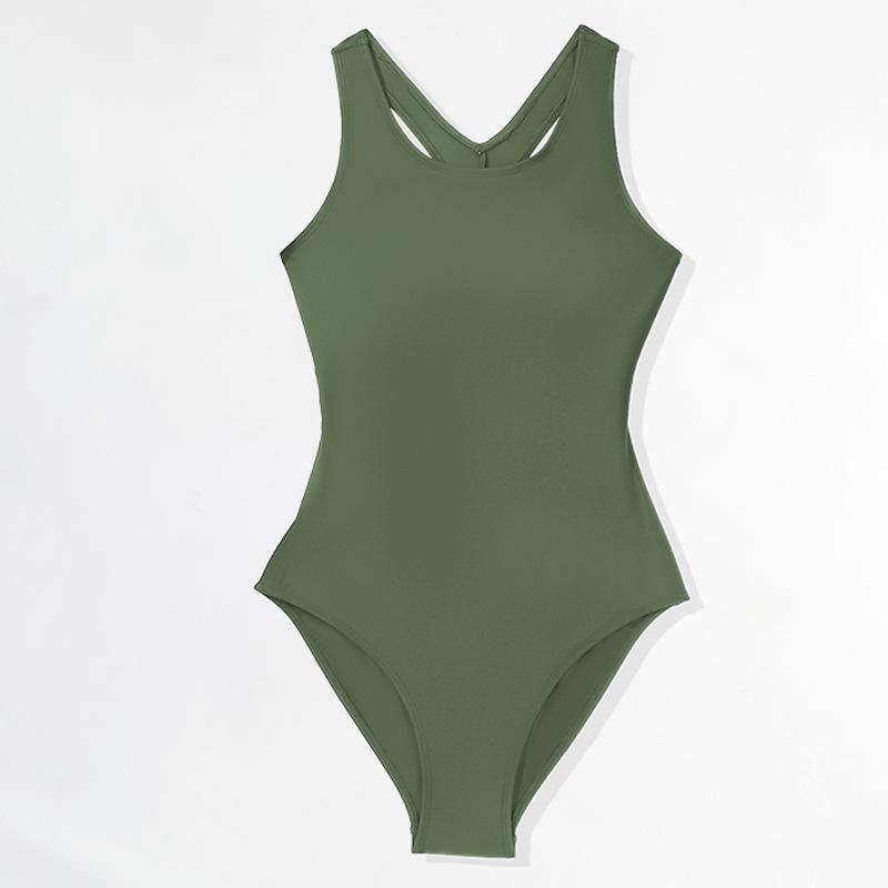 

Новый европейский и американский слитный купальник без спинки однотонного цвета с кольцом-бретелькой Medium