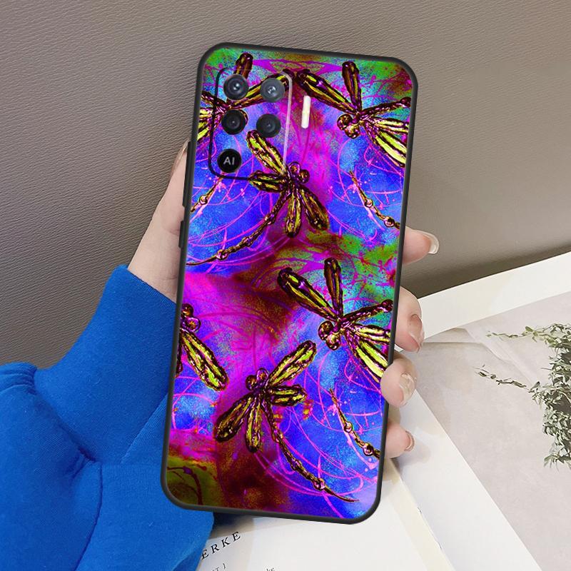 Luxury Dragonfly Case For Oppo A76 A16 A96 A17 A18 A60 A80 A40 A38 A58 A78 A98 A94 A74 A54 A15 A57 A77 A5 Pro