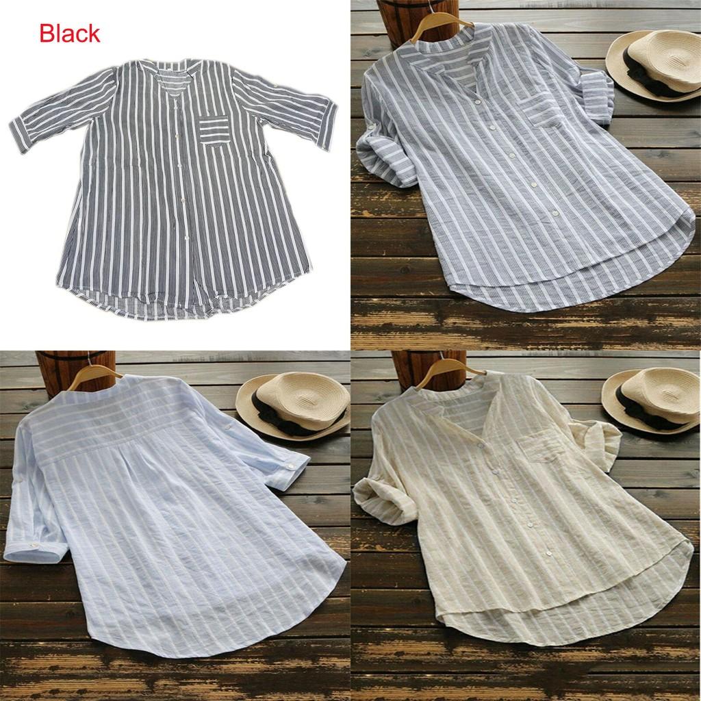 Elegant Women Retro V Neck Long Sleeve Casual Loose Baggy Tunic Tops Blouse Plus Size