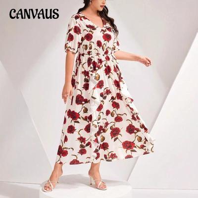 Vestido Largo de Playa Floral de Verano para Mujer de Talla Grande, Nuevo, de Gasa Fina con Temperamento