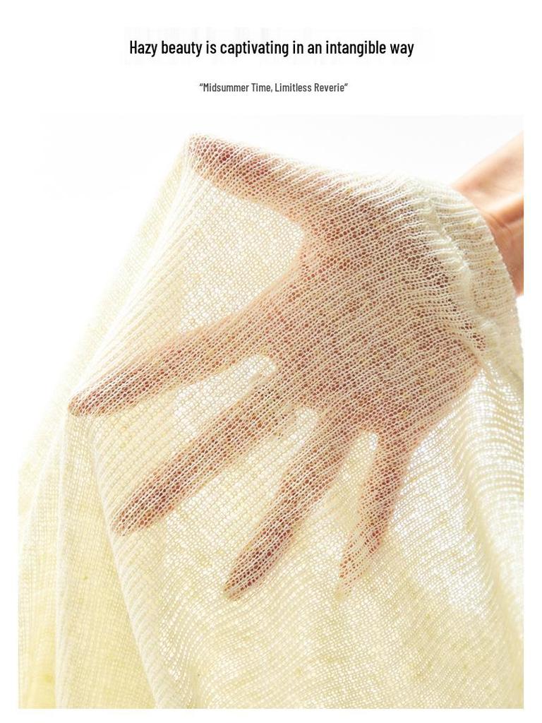 Damen Sommer Locker Gestrickter Sonnenschutz Leinen Überwurf Langarm T-Shirt