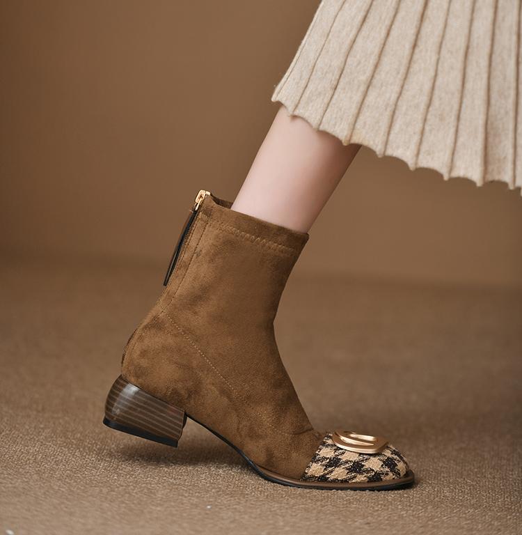 

Модные женские ботинки челси на среднем каблуке из толстой замши. Ботильоны. Зимняя мода 2024 года. Новые ботинки на молнии. Высокие каблуки. 40 хаки