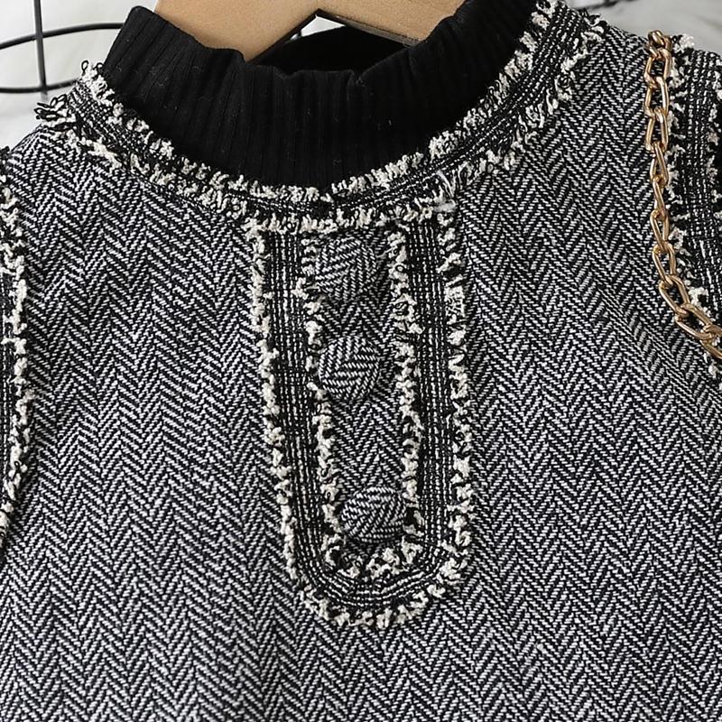 Conjunto de vestido sin mangas y top de manga larga con cuello con volantes para niñas para otoño invierno Nuevo
