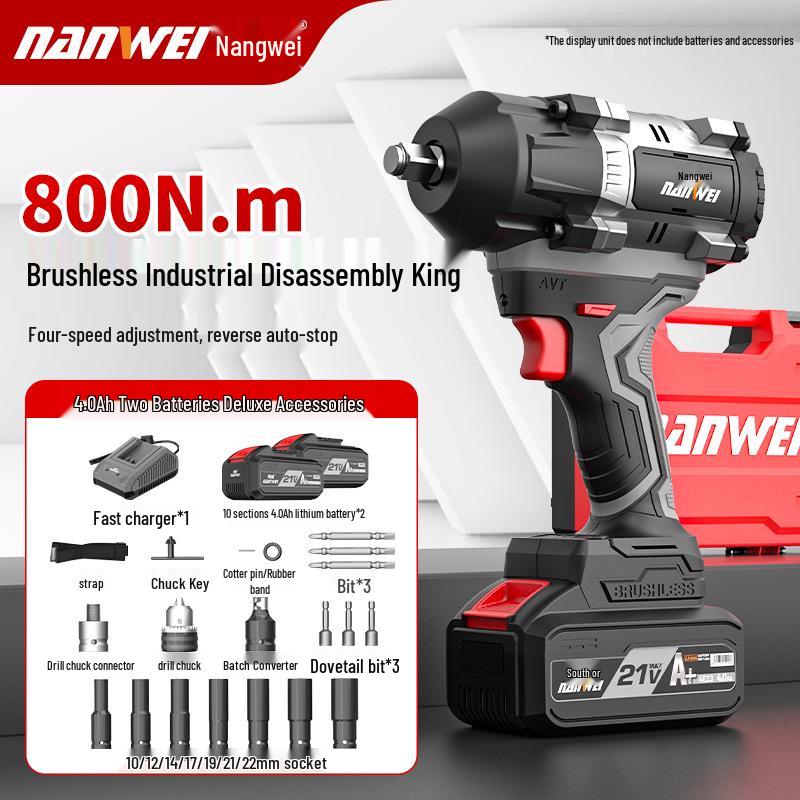 Nanwei 800N Heavy-Duty Electric Brushless Impact Wrench with Lithium Battery