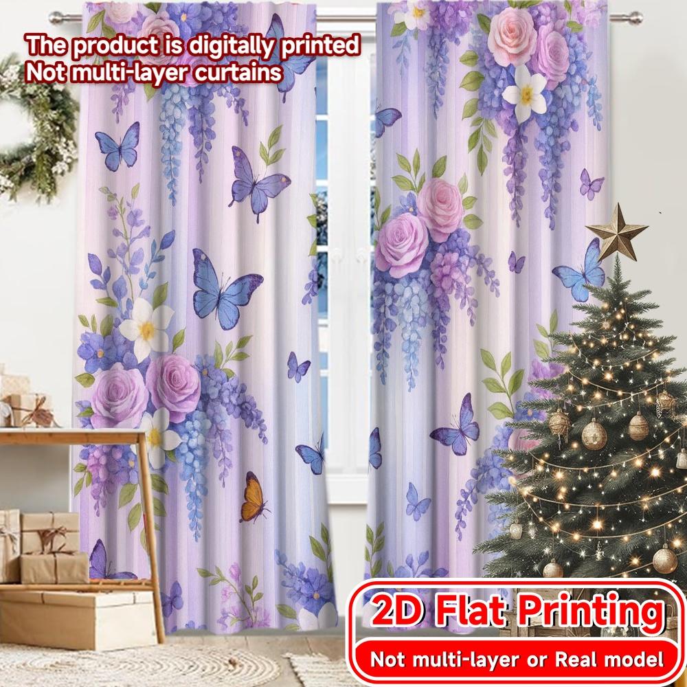 

2D Flat Printing 2pcs Floral Whisper Popular Pattern Curtains Polyester Easy Install Curtains All Seasons Use for Living Room 100*130 Rod Pocket 1pcs