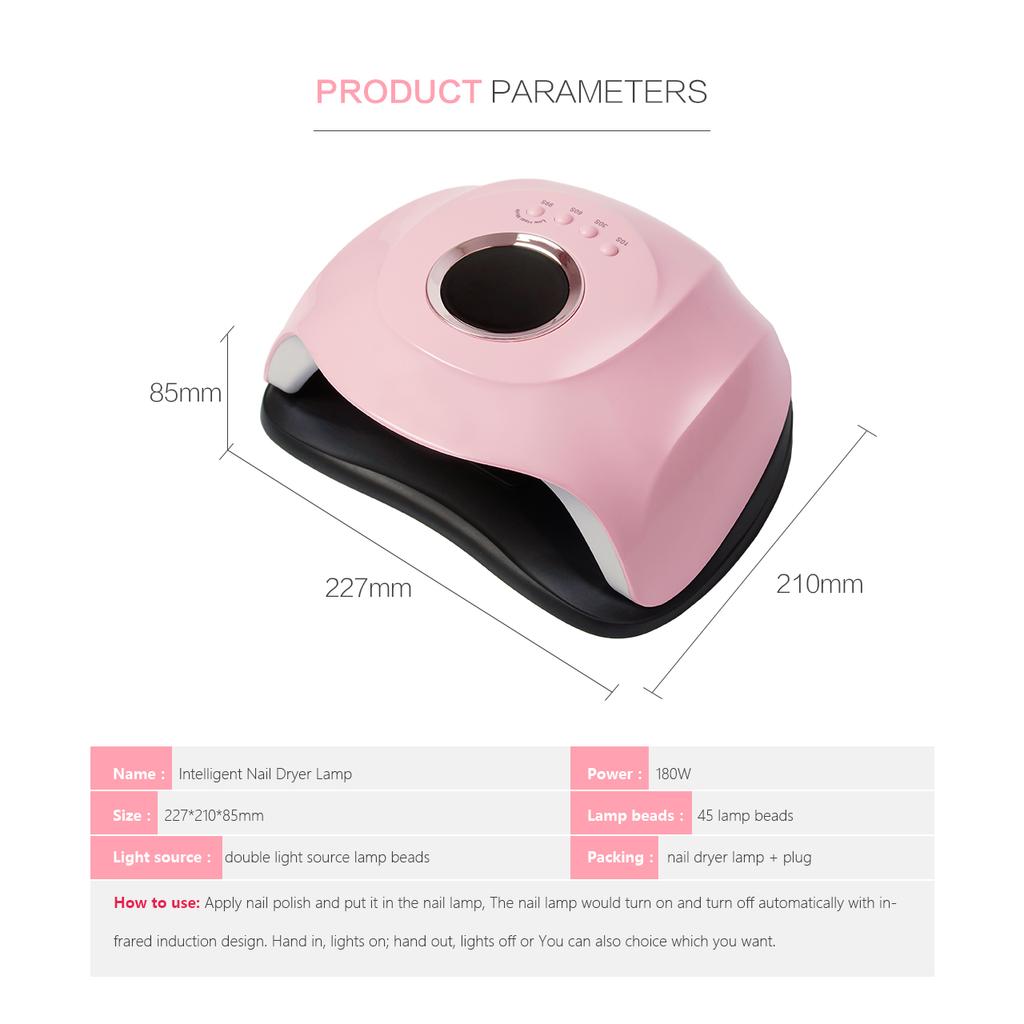 VANREESA 180W UV LED-lampe negletørker med autosensor LCD-skjerm 45 LED negletørkerlampe for manikyrgel