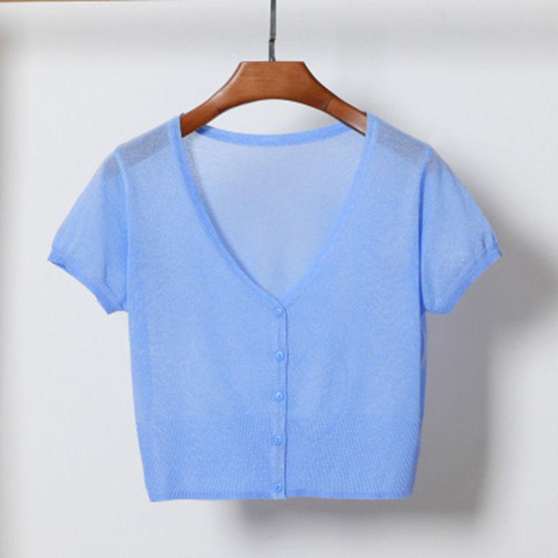 Outerwear Jerseys Summer Cardigan Women Cropped Blouses Korean Fashion Style Cute V-neck Women's Coat Black Bolero Woman Basic