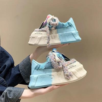 Mode Kawaii Damenschuhe im Sale Neue Mode Runde Zehen Schnürschuhe Damen Vulkanisierte Schuhe Frühling Flach Outdoor Atmungsaktive Damen Sneaker