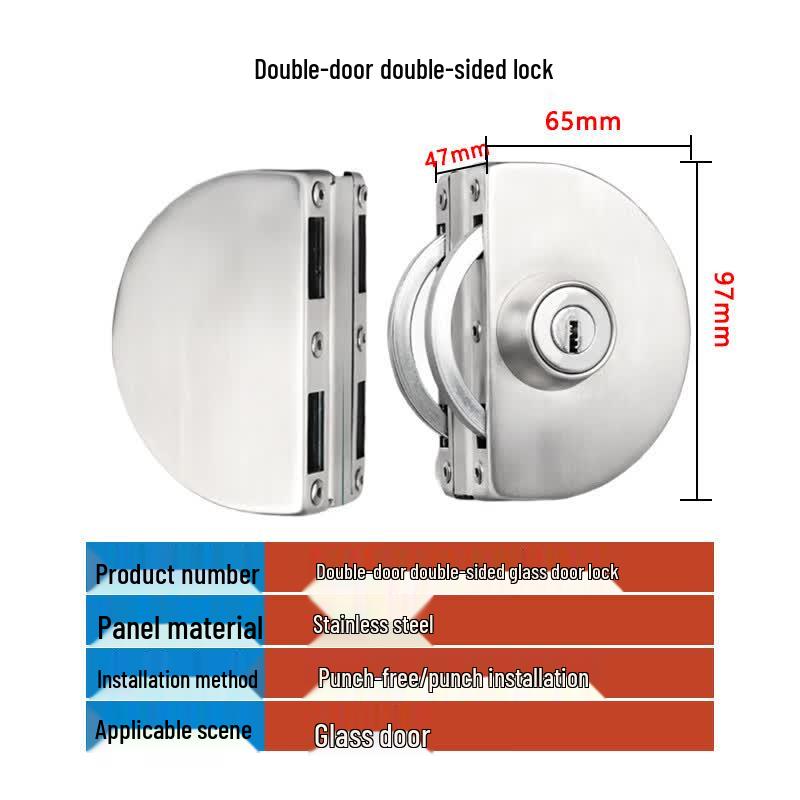 Junwen Stainless Steel No-Drill Glass Door Lock