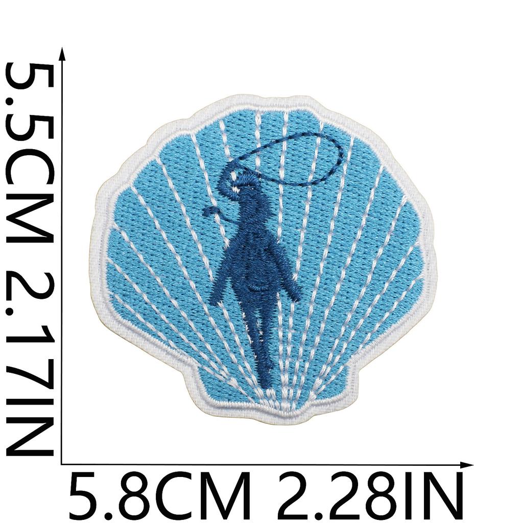 Blue Theme Embroidery Cloth Sticker, Surf Girl Patch Sticker, Wave Hermit Crab Computer Embroidery Label, Shell Chapter Sticker