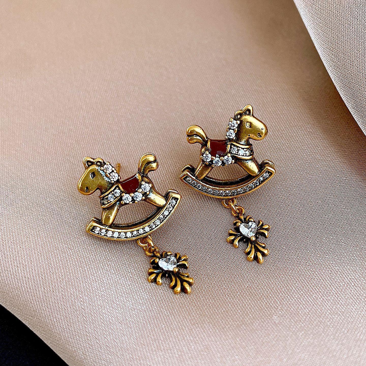 Retro medieval zircon natal year pony stud earrings niche earrings personalized earrings women