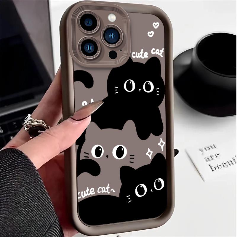 

Lovely Cat Phone Case for iPhone 15 14 13 12 11 Pro Max XS X XR 8 7 6S 6 Plus SE 2020 Liquid Silicone Dustproof Back Cover Funda iPhone 15 Plus