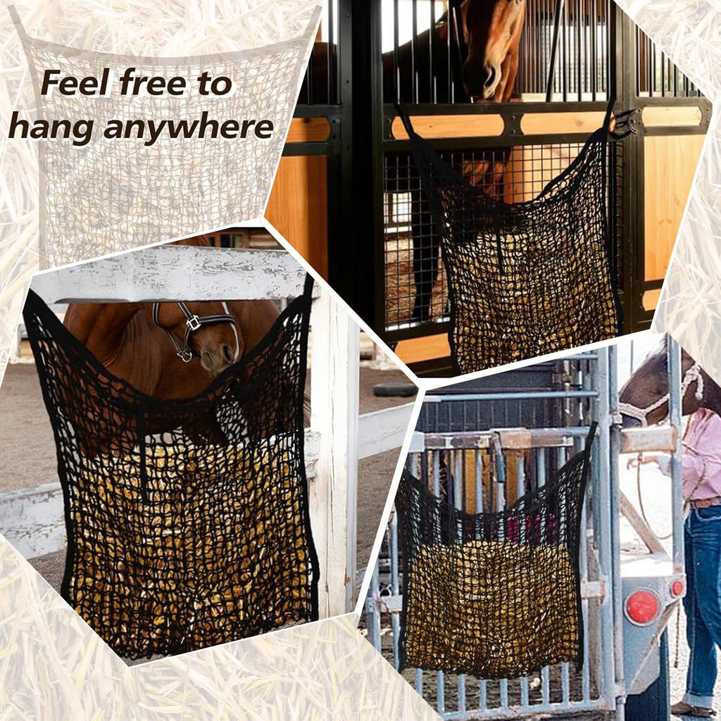 Hay Net Polyester Wear Resistant Hay Bag Durable Horse Care Products Hanging Hay Feeder Bag with 2 Hooks for Stall Trailer Wall