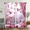 2PCS Digital Printed Curtains, Hot Pink Butterfly Vibrant Girly Insect, Window Curtains for Living Room Bedroom Home Decoration