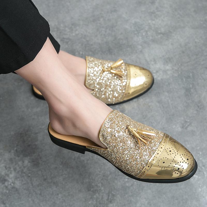 Summer Half Shoes for Men Black Loafers Slippers Patent Leather Casual Driving Shoes Loafer Lightweight Flats Sandals Big Size47