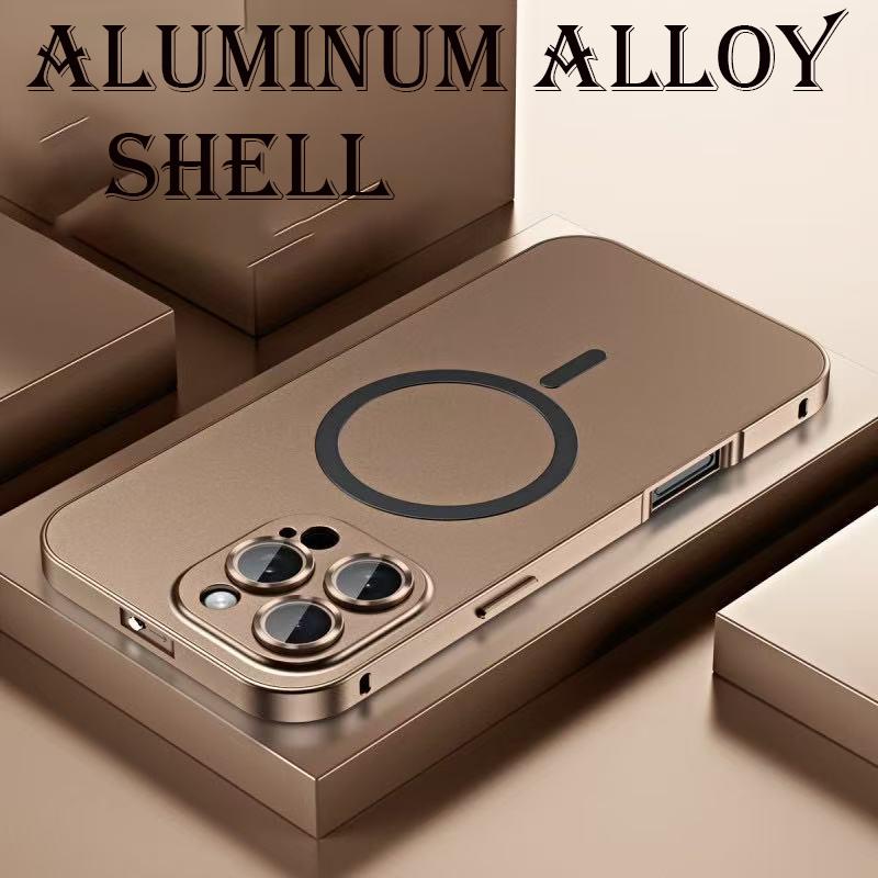 Fashion Aluminum Metal Magnetic Case For iPhone16 17 Pro Max 15Pro 14 13 12 Magsafe Wireless Charging Glass Lens Backboard Cover