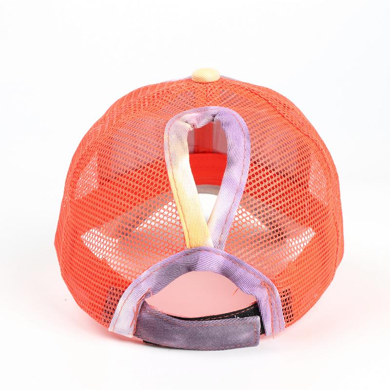 Unisex Tie-Dye Ponytail Baseball Cap with Sun Protection Mesh for Long Hair
