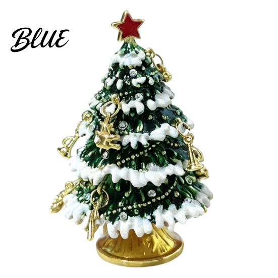 Holiday Gift for Women Christmas Tree Jewelry Box Enamel Inlay Alloy Organizer Luxury Metal Case Compact Decorative Ornament Dressing Table