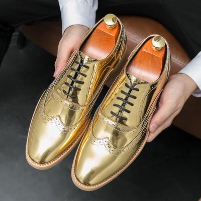 Nowe Męskie Złote Czarne Sznurowane Brogsy Formalne Buty Wizytowe Dla Mężczyzn Męskie Ślubowe Studniówka Powrót do Domu Płaskie Sapato Social Masculino
