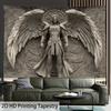2D Grey Archangel Statue Tapestry Aesthetic Room Background Decor