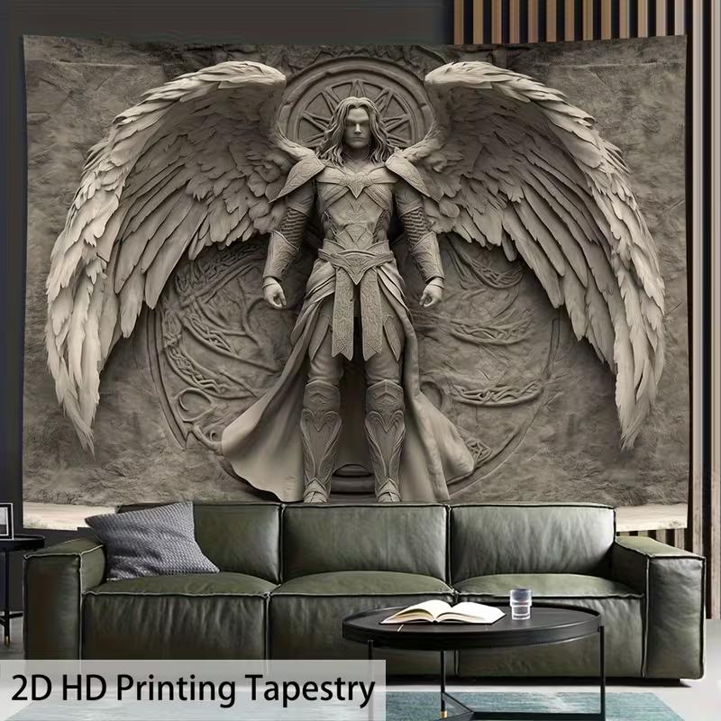 2D Grey Archangel Statue Tapestry Aesthetic Room Background Decor