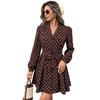 New Style Blouse Skirt Short Dress with Tie Waist and Polka Dot Pattern for Ladies' Dress