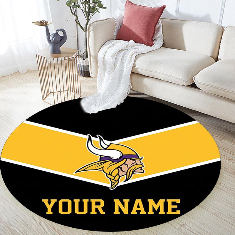 Custom Name Minnesota Vikings2 Round Area Rug,Carpet Rug for Living Room Bedroom Sofa Playroom Decor,Non-slip Floor Mat
