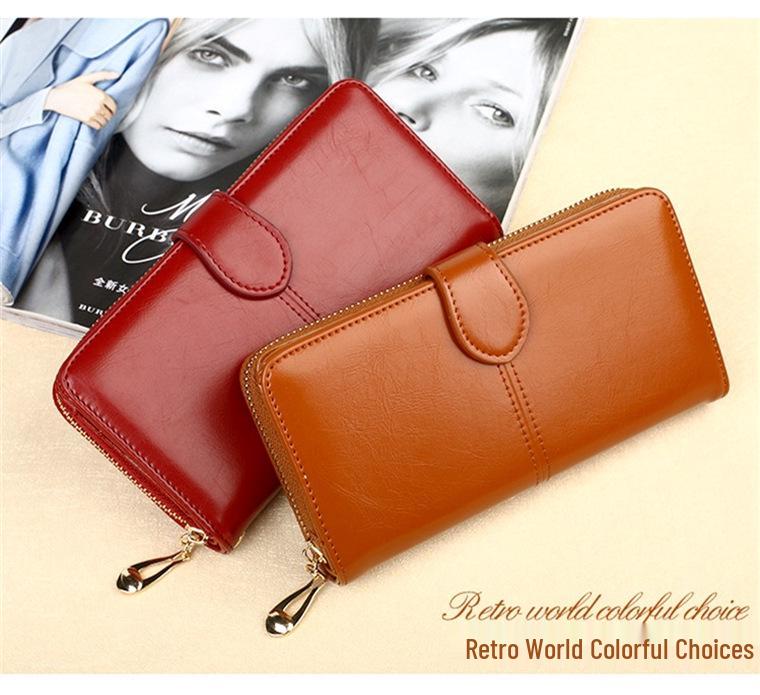 Women's Trifold Leather Wallet - Coin Purse, Card Holder & Phone Bag (Oily Leather, H006)