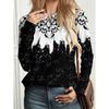 Autumn Round Neck Fashionable Versatile Leisure 3D Long Sleeved T-shirt Retro Flowers Printed T-shirt Women Loose T-shirt