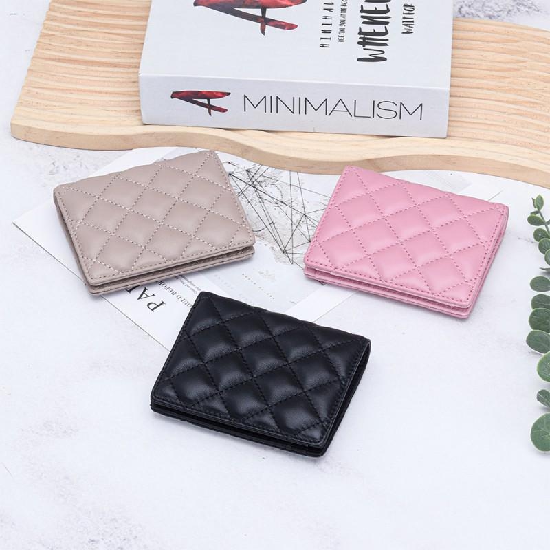 Genuine Leather Short Wallet Women's Sheepskin Diamond-shaped Style Folding Small Multifunctional Change Purse