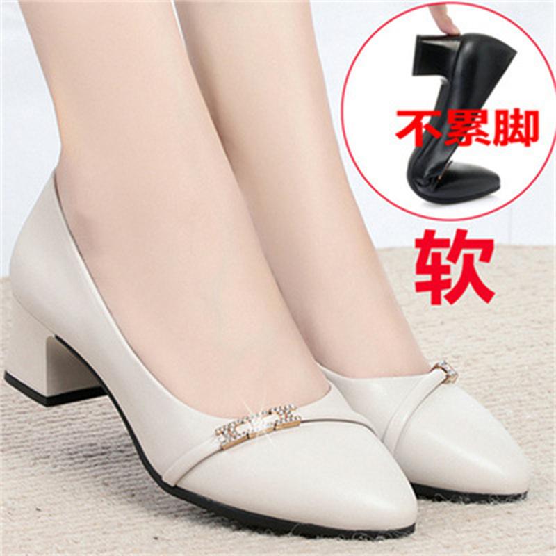 Spring Autumn Comfortable Women Cute Light Party Square Heel Shoes Cool Fashion White Soft Soled Casual Leather Shoes