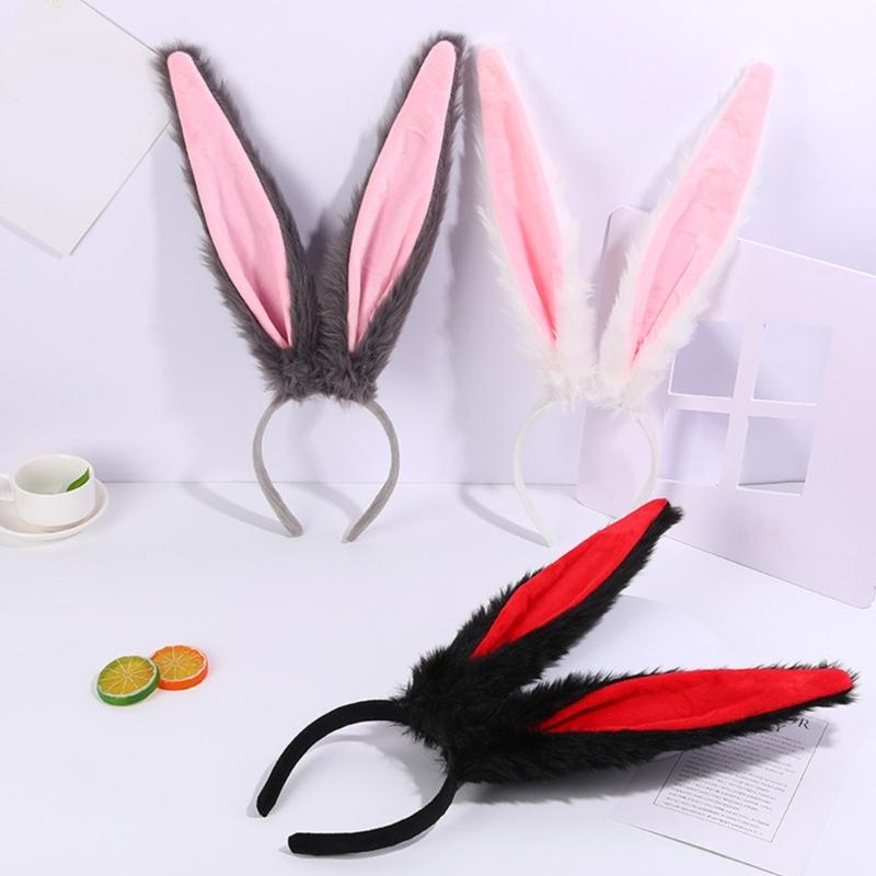 Adult Teens Cute Christmas Rabbit Ears Shape Headband Plush Hair Hoop Makeup Live Broadcast Cosplay Party Headpieces