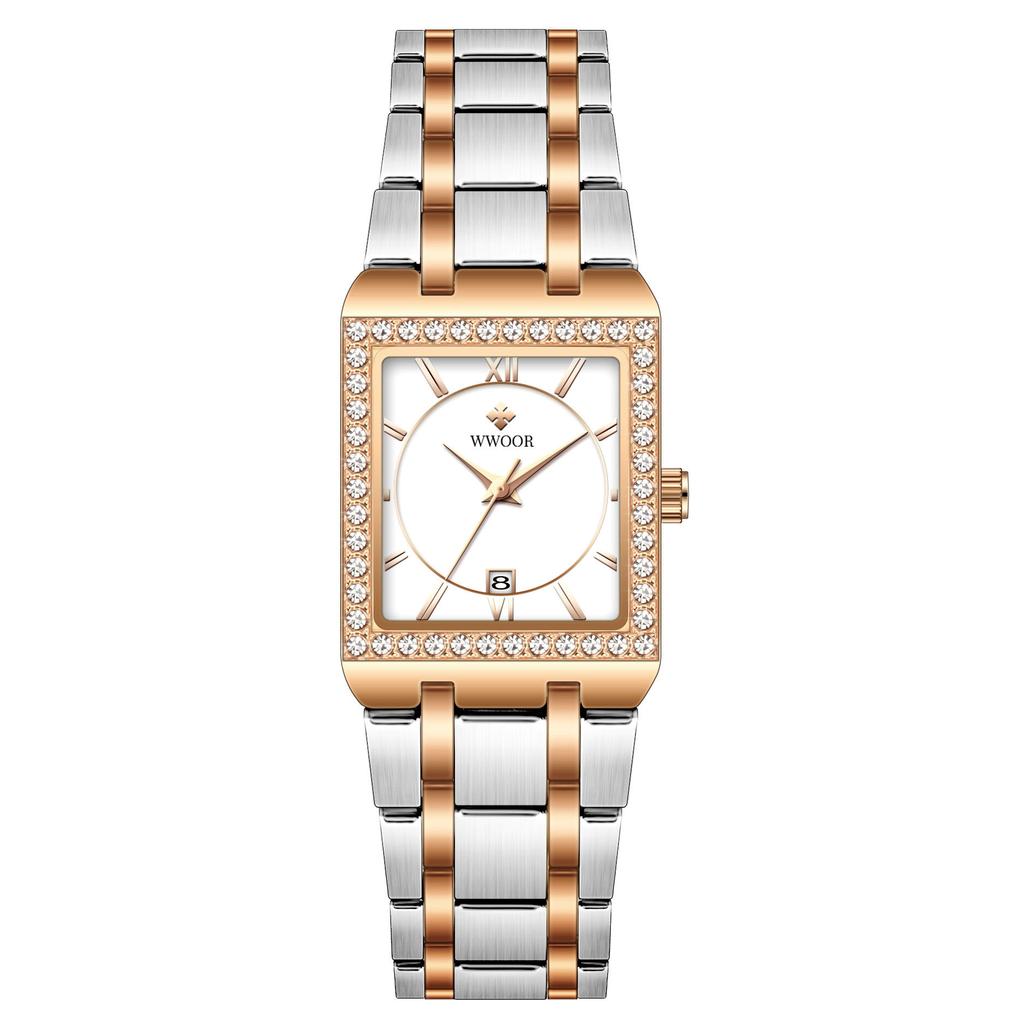 Wwoor Grip Love With Diamond Waterproof Square Steel Belt Quartz Women'S Watch Leisurely Fashion Women'S Watch 8858