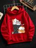Felpa con Cappuccio per Bambini e Bambine Gatto Giapponese Stampata Kawaii Cartoon Pullover Top con Cappuccio Casual Streetwear Autunno Inverno