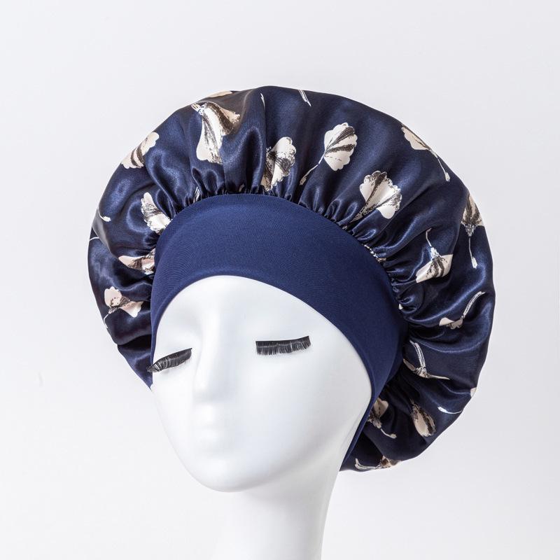 European American Print Satin Sleep Cap - Wide Brim Silky Hair Protection Hat for Women