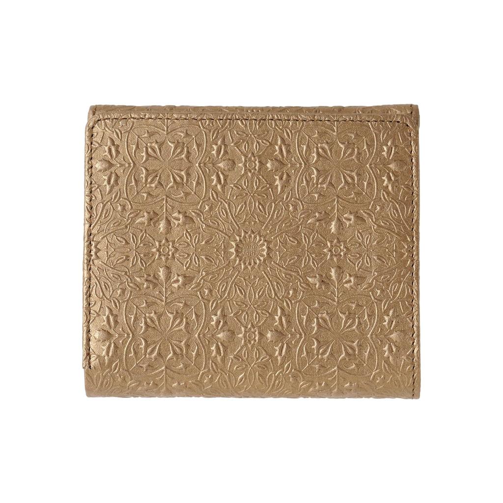 Genuine Leather Bifold Wallet with Morris Antique Embossed Coin William Morris Gold [HIRAMEKI.] Women's Box-Shaped Purse, (Antique Gold)