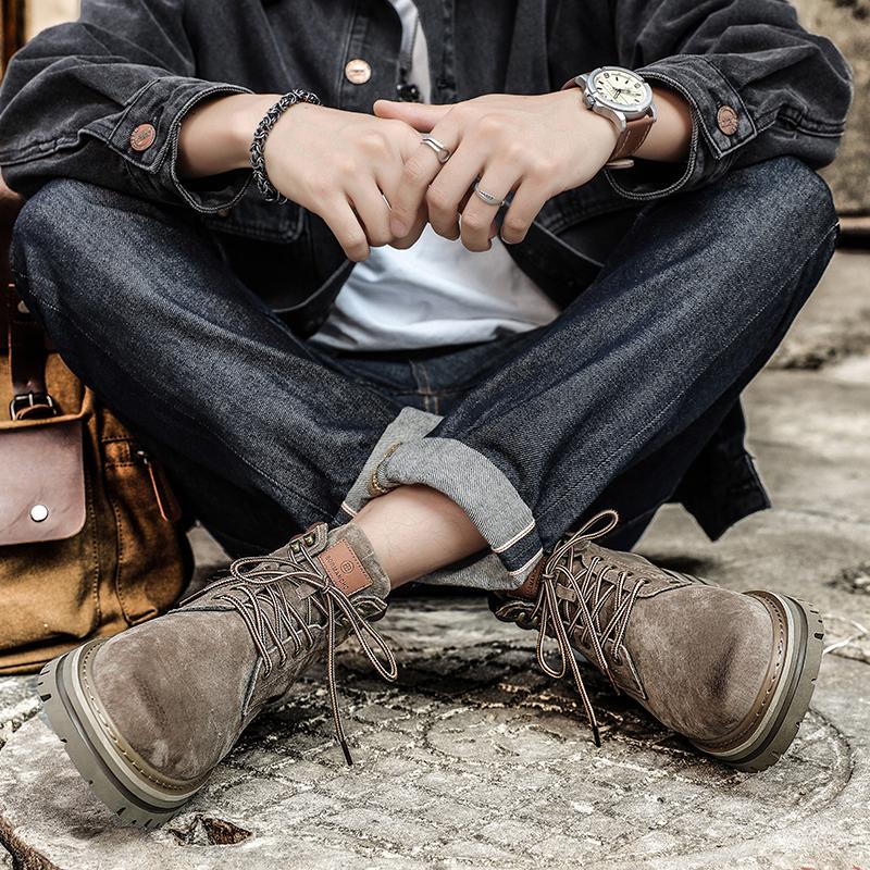 Lace-Up Leisure Outdoor Footwear Street Style Male Sneakers High Top Suede Leather Boots Fashion Motorcycle Ankle Boots for Men