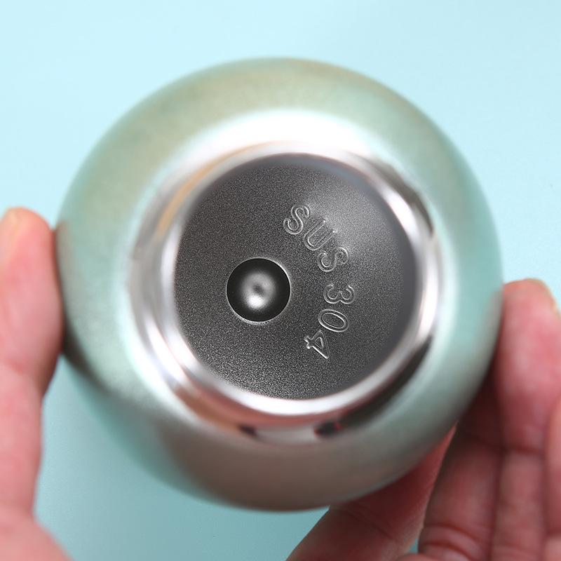 Simple Stainless Steel Thermos Cup with Ring Outdoor Portable Handy Cup Small Fat Mini Vacuum Pocket Cup