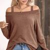 Women's Spring and Summer Long-sleeved T-shirt Fashionable One-length Off-shoulder Solid Color Top Solid Color Hollow T-shirt