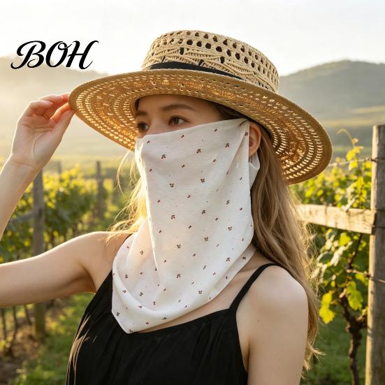 Face Neck Sun Guard Women Protection Mask, Cotton Dot Print UV Foldable Portable Gaiter Cover, Scarf for Driving Cycling Camping Outdoor Travel