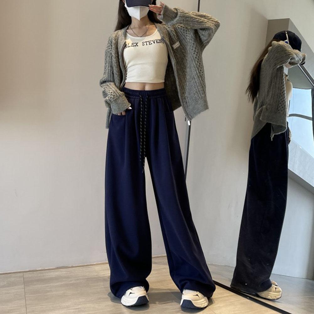 Women's White Casual Pants Trousers High Waist Cargo Sports Drawstring Baggy Wide Leg Pants For Women Streetwear Sweatpants