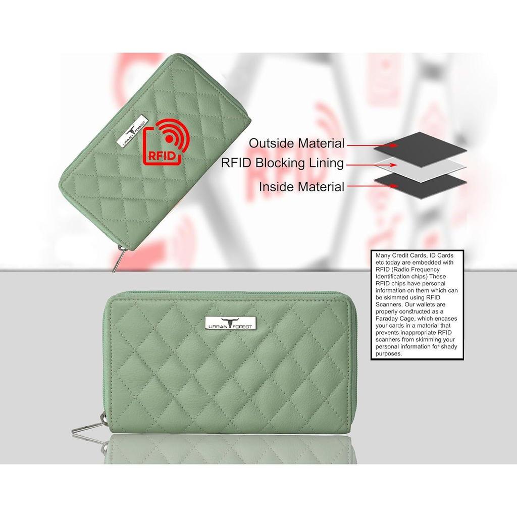 Grace Quilted Mint Green Leather Wallet/Clutch for Women