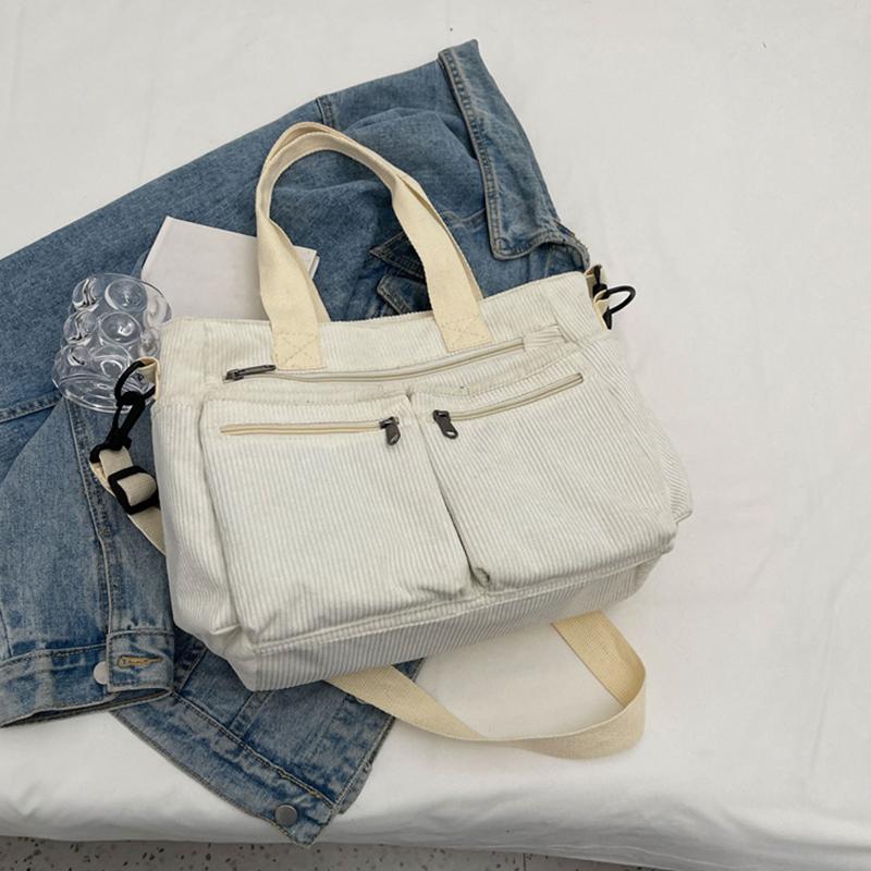 

Женская вельветовая сумка-тоут большой вместимости, новый корейский стиль, модная женская сумка через плечо, сумка кроссбоди, рабочая, для поездок на работу, сумка-тоут с ручками ARI 36x14x28cm бежевый