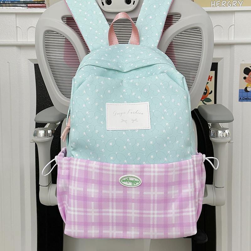 Plaid Backpack Junior High School Student Schoolbag Plaid Large Capacity Backpack