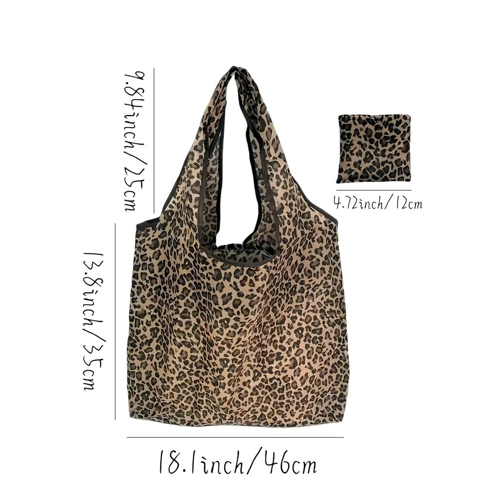 Fashionable Leopard Print Reusable Handbag - Lightweight Durable Polyester Fiber with Small Pocket for Shopping, Picnics and Traveling
